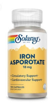 Solaray Iron Asporotate 18 mg - 100 Capsules